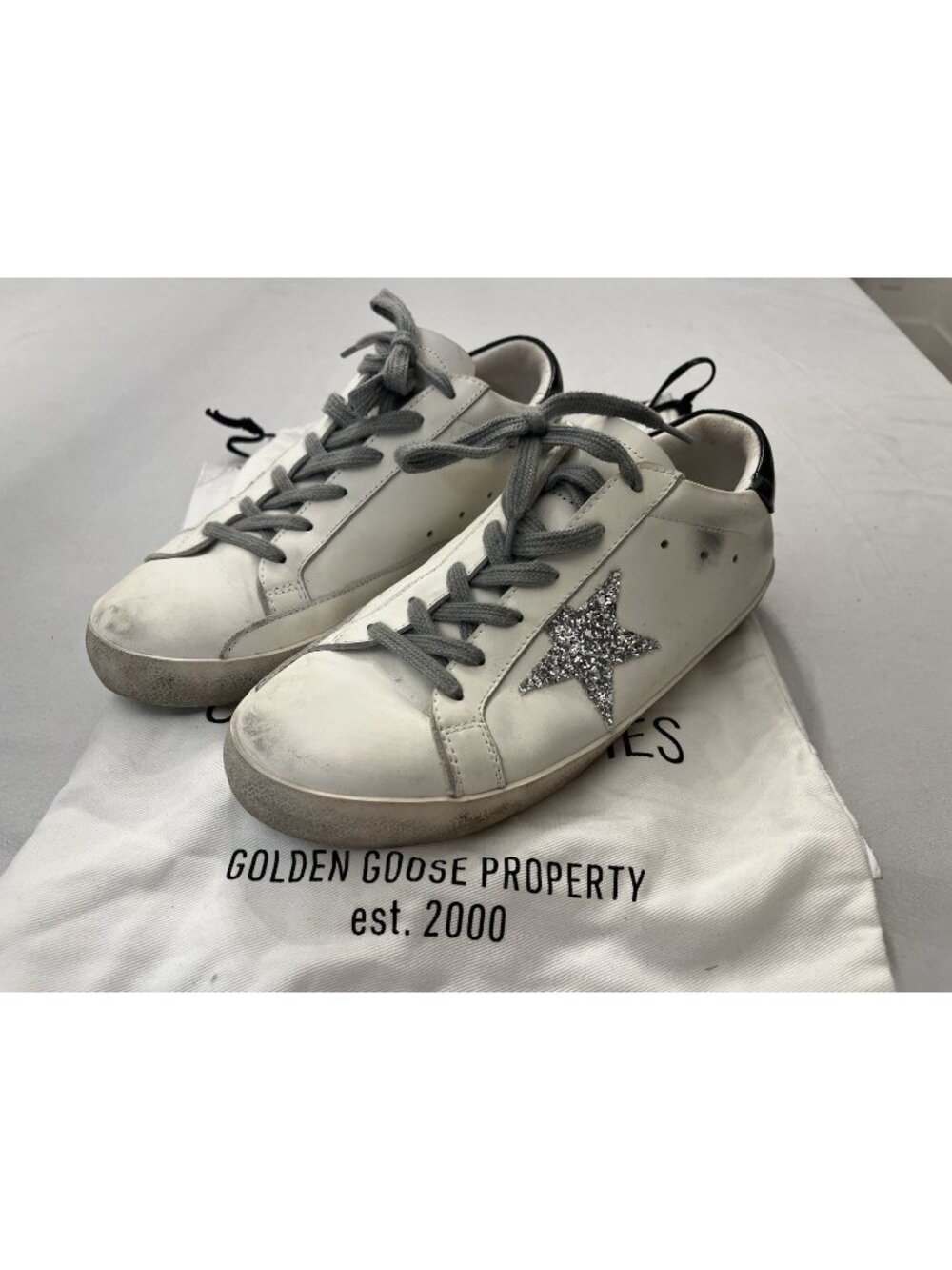 Golden Goose Super-Star White Leather Glitter Women Low Top Sneakers Size 41 EUC
